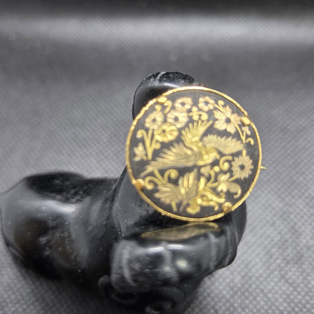 Damascene Bird and Floral Brooch